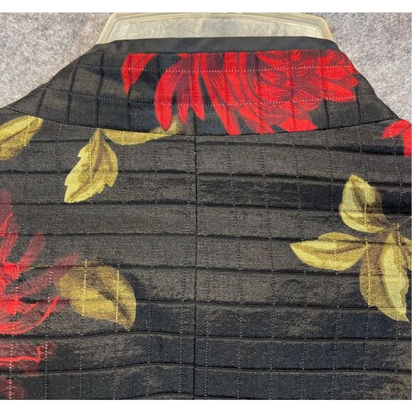 NEXX Women’s Jacket XL Black Red Floral Silk Linen Blend Open Front Quilted - Picture 10 of 11